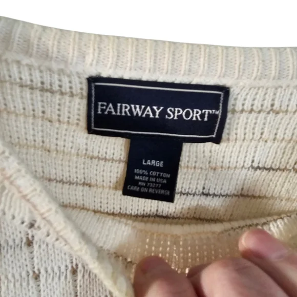 VTG Fairway Sport Golf Sweater Mens Large Cream Knit 100% Cotton USA Classic - Picture 5 of 7